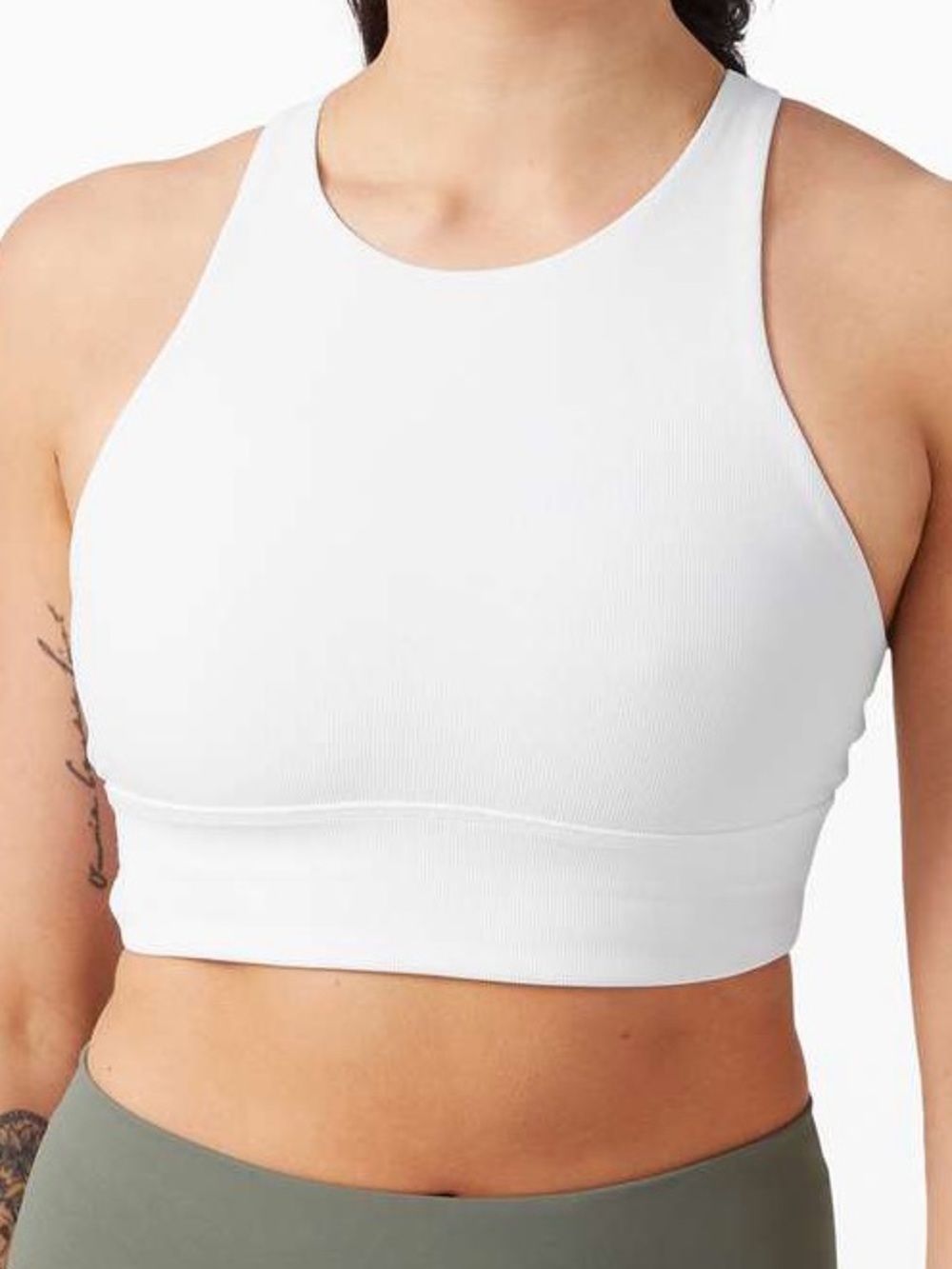 Lululemon Energy Bra High Neck Long Line Medium Support ribbed white size 8